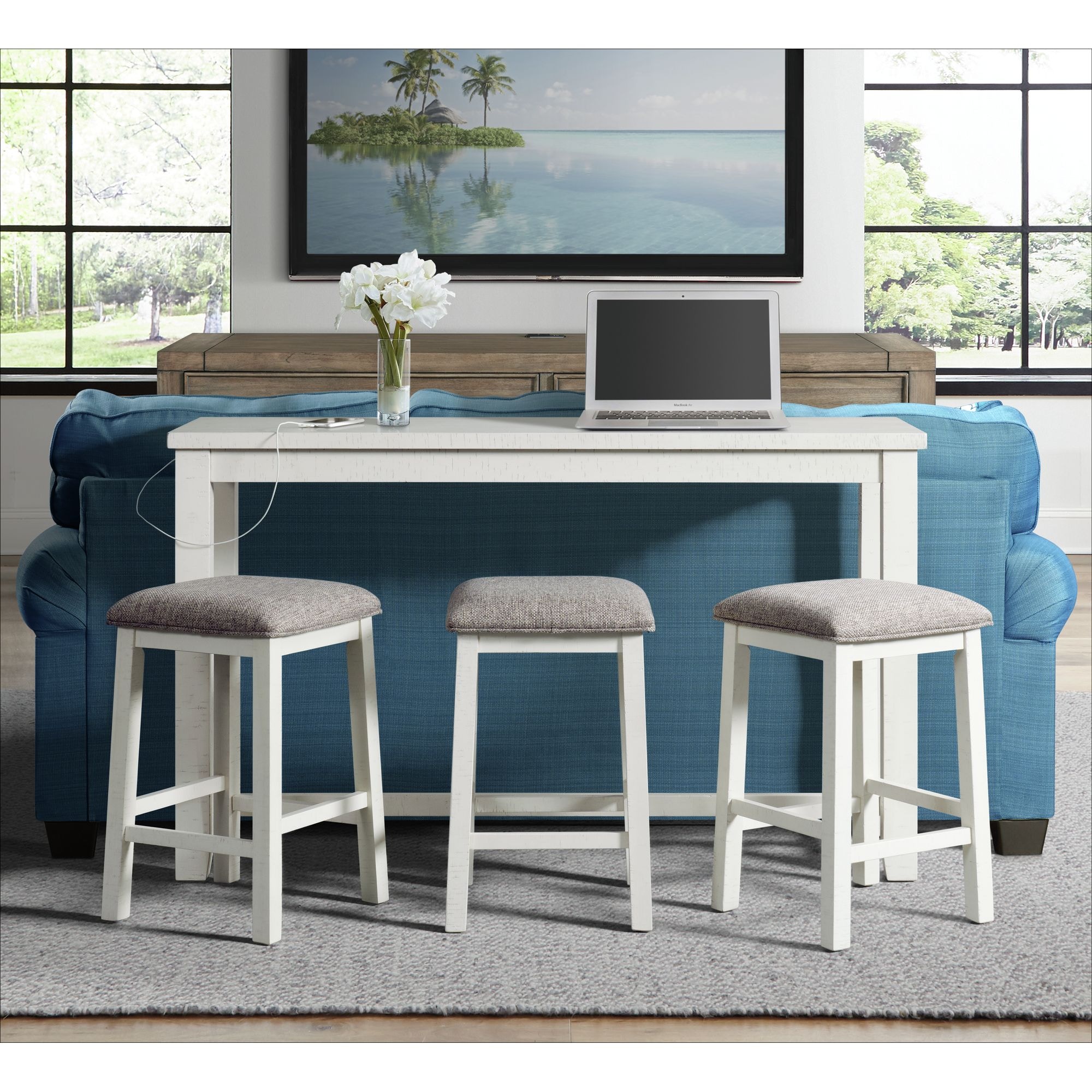 Elements International Casual Dining Stone White Bar Table
